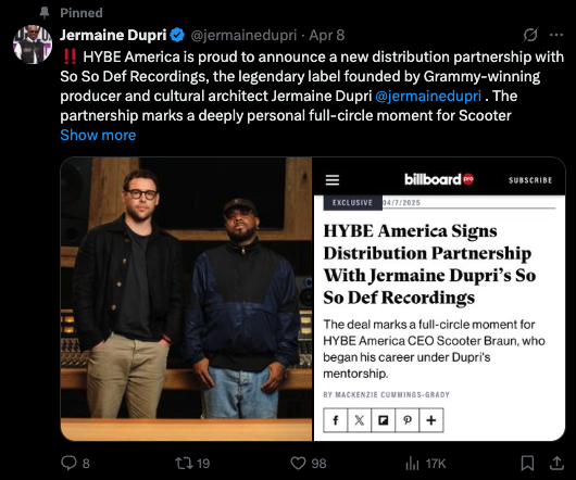 HYBE America Signs Distribution Deal with Jermaine Dupri’s So So Def