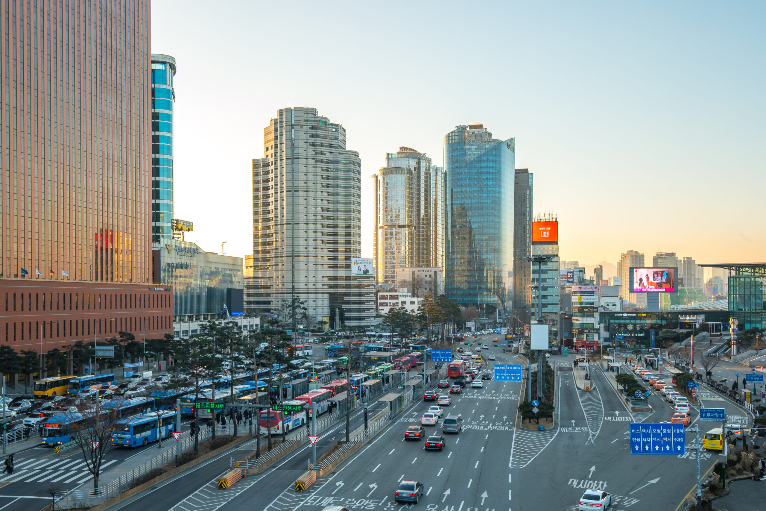 Seoul city skyline with traffic in Seoul, South Korea